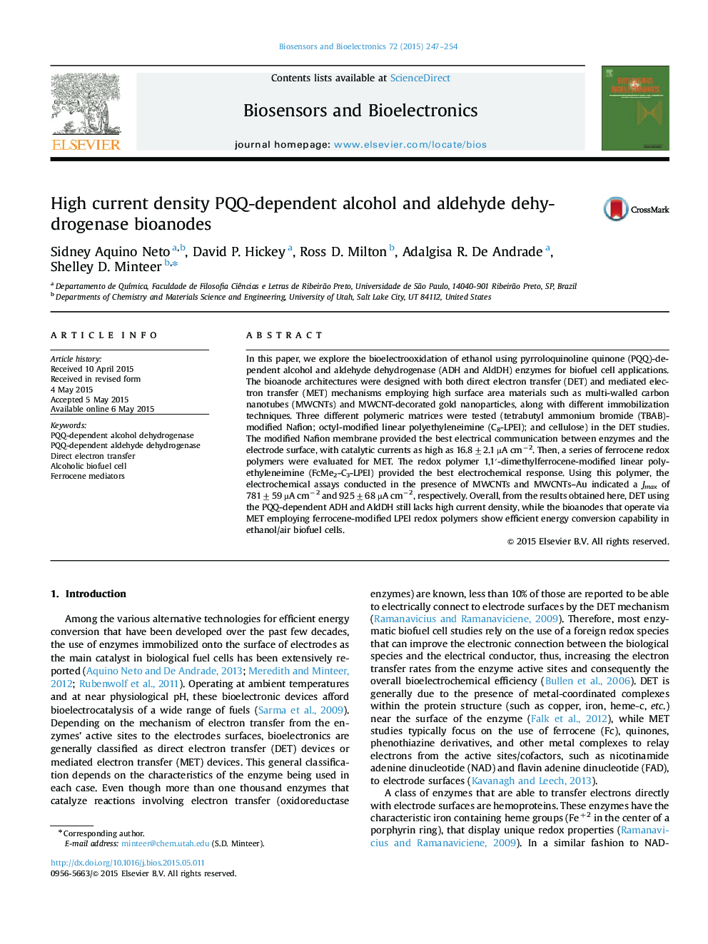 High current density PQQ-dependent alcohol and aldehyde dehydrogenase bioanodes