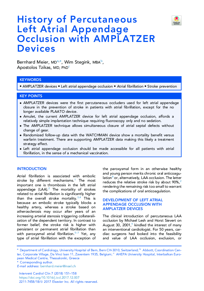 History of Percutaneous Left Atrial Appendage Occlusion with AMPLATZER Devices