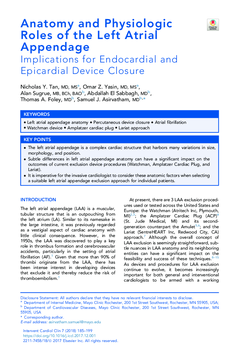 Anatomy and Physiologic Roles of the Left Atrial Appendage