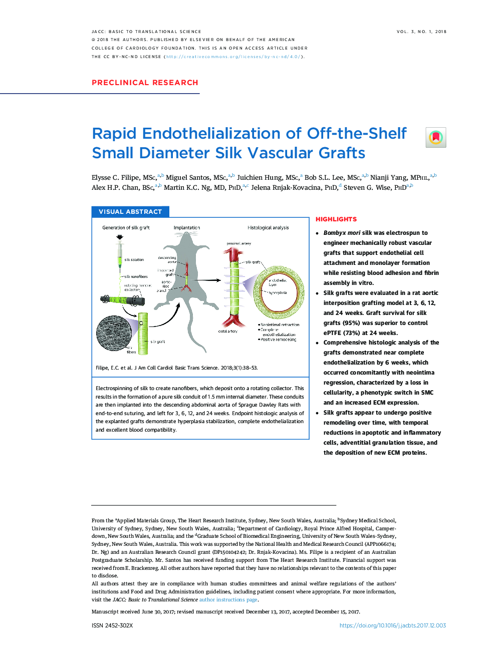 Rapid Endothelialization of Off-the-Shelf Small Diameter Silk Vascular Grafts