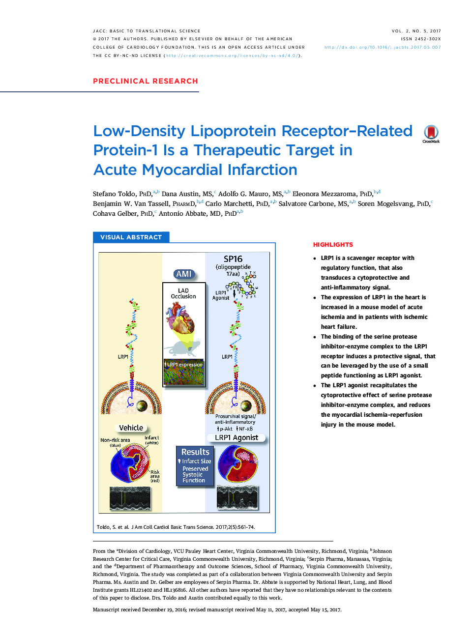 Low-Density Lipoprotein Receptor-Related Protein-1 Is a Therapeutic Target in AcuteÂ Myocardial Infarction