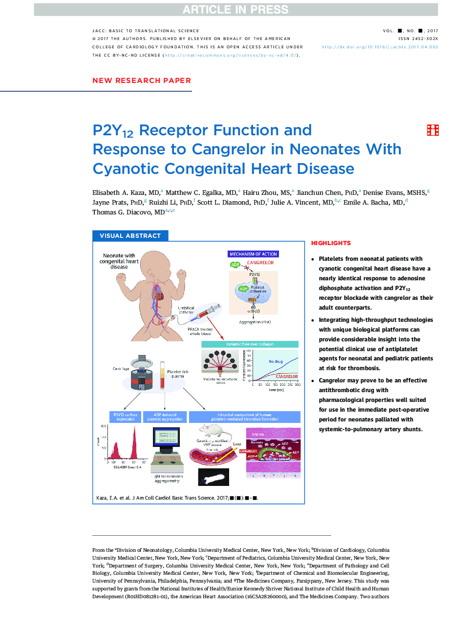 P2Y12 Receptor Function and ResponseÂ toÂ Cangrelor in Neonates With Cyanotic Congenital Heart Disease