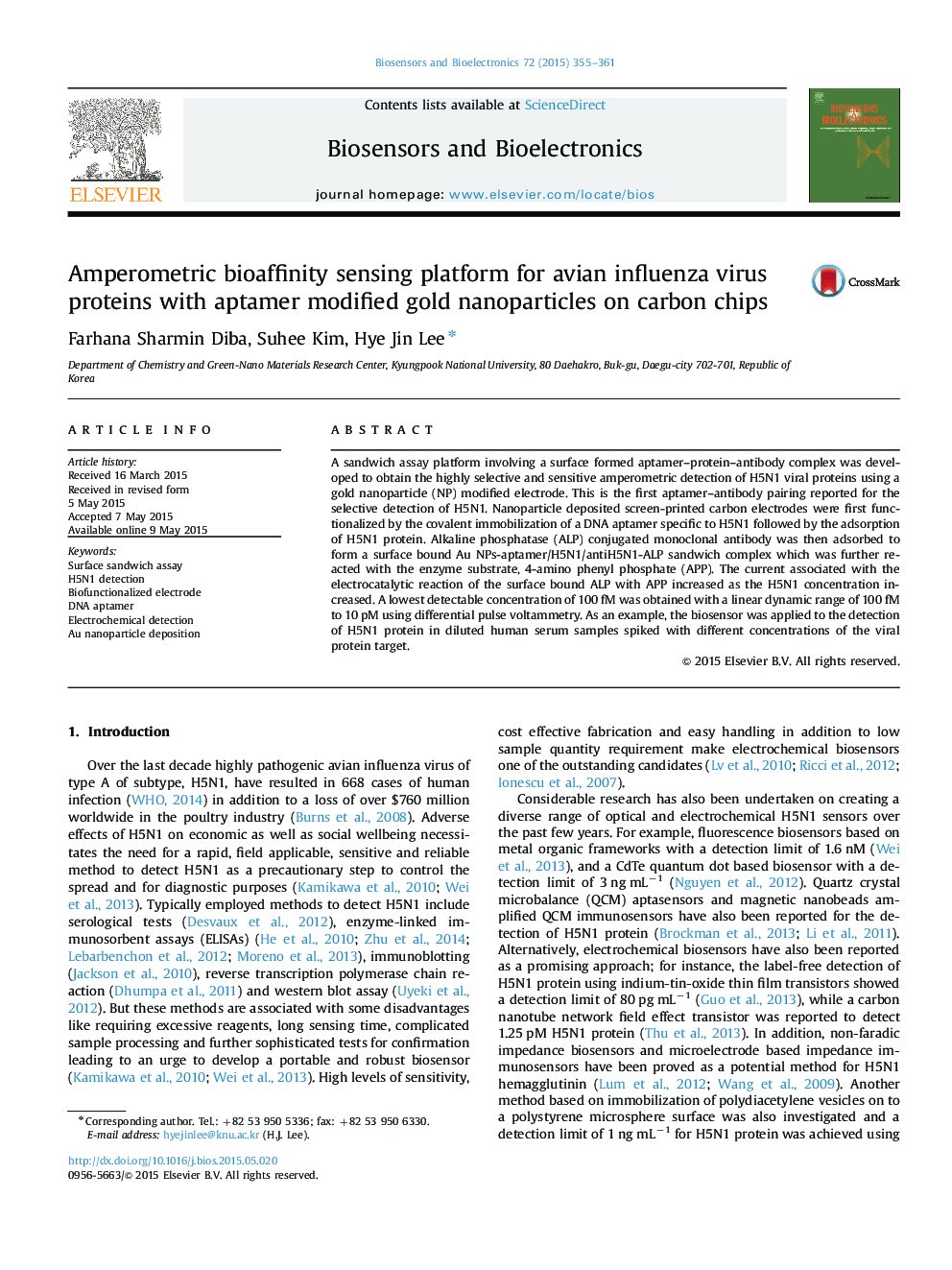 Amperometric bioaffinity sensing platform for avian influenza virus proteins with aptamer modified gold nanoparticles on carbon chips