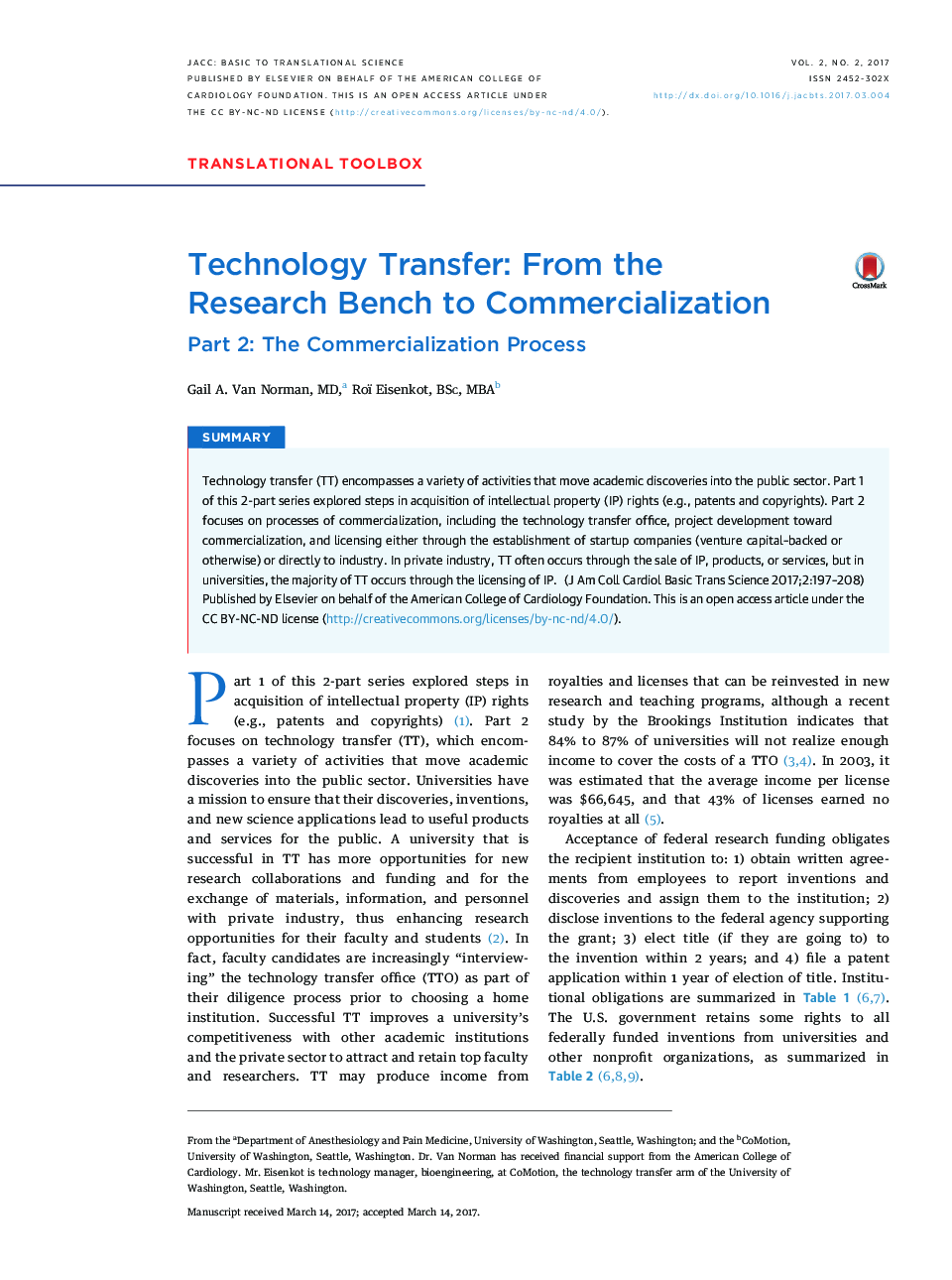 Technology Transfer: From the ResearchÂ Bench to Commercialization
