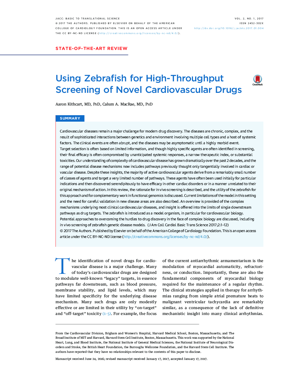 Using Zebrafish for High-Throughput Screening of Novel Cardiovascular Drugs