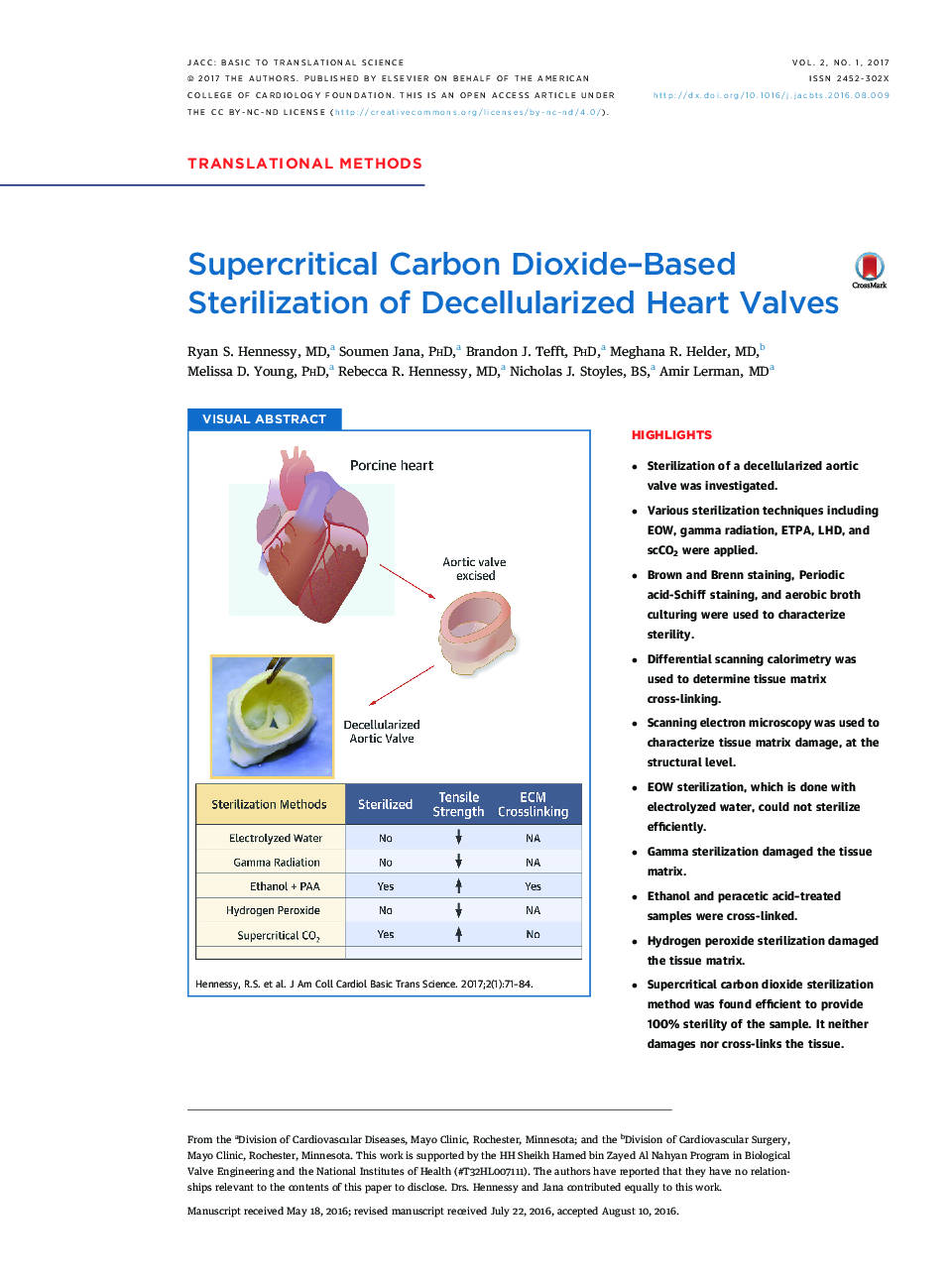 Supercritical Carbon Dioxide-Based Sterilization of Decellularized Heart Valves
