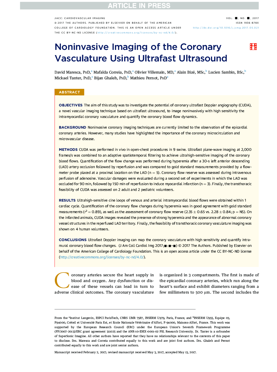 Noninvasive Imaging of the Coronary Vasculature Using Ultrafast Ultrasound