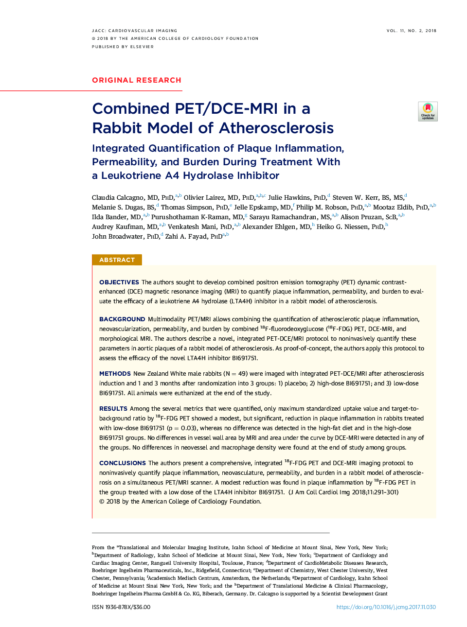 Combined PET/DCE-MRI in a RabbitÂ ModelÂ of Atherosclerosis