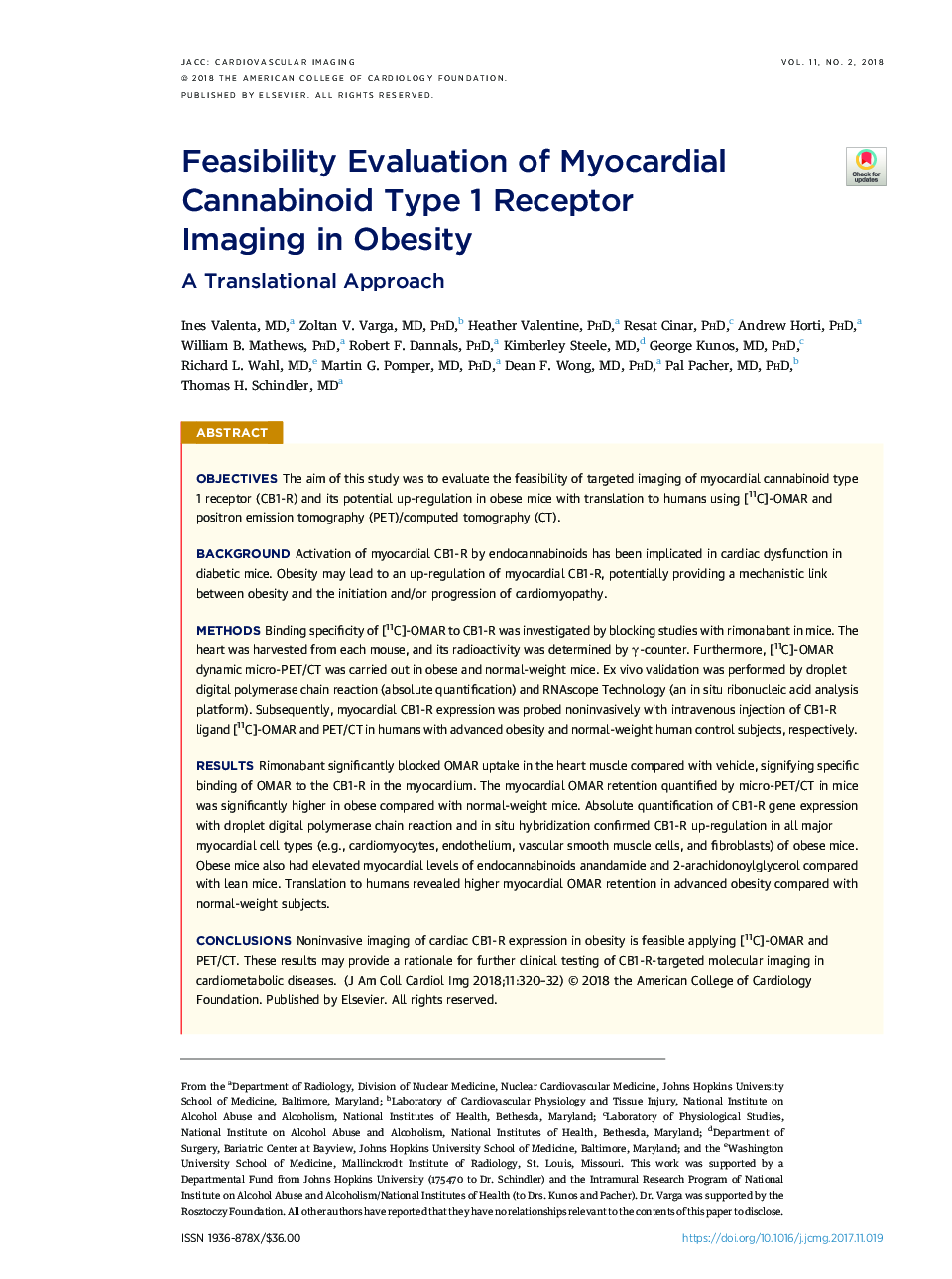 Feasibility Evaluation of Myocardial Cannabinoid Type 1 Receptor ImagingÂ inÂ Obesity
