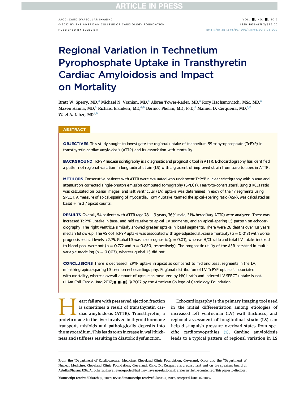 Regional Variation in Technetium Pyrophosphate Uptake in TransthyretinÂ Cardiac Amyloidosis andÂ Impact onÂ Mortality