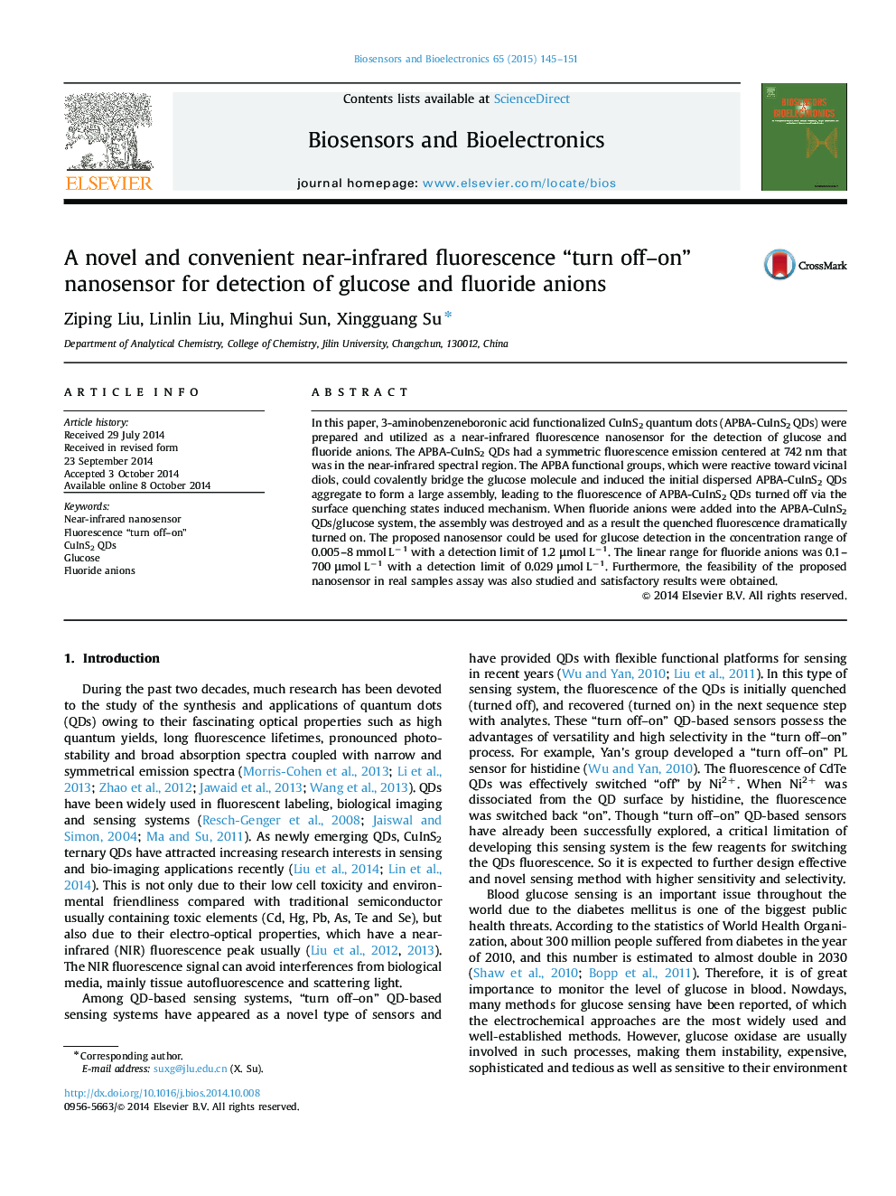 A novel and convenient near-infrared fluorescence “turn off–on” nanosensor for detection of glucose and fluoride anions