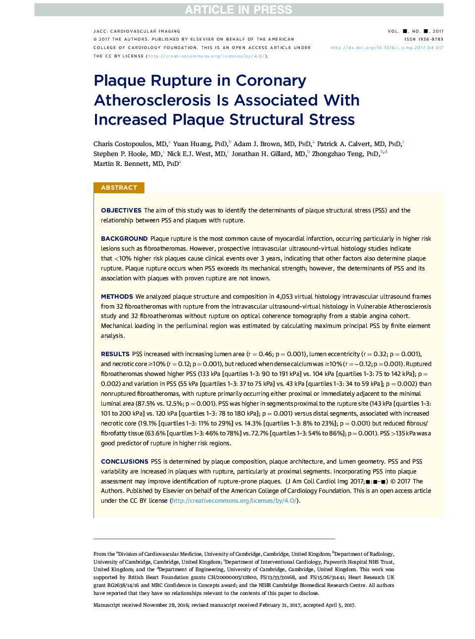 Plaque Rupture in Coronary Atherosclerosis Is Associated With Increased Plaque Structural Stress