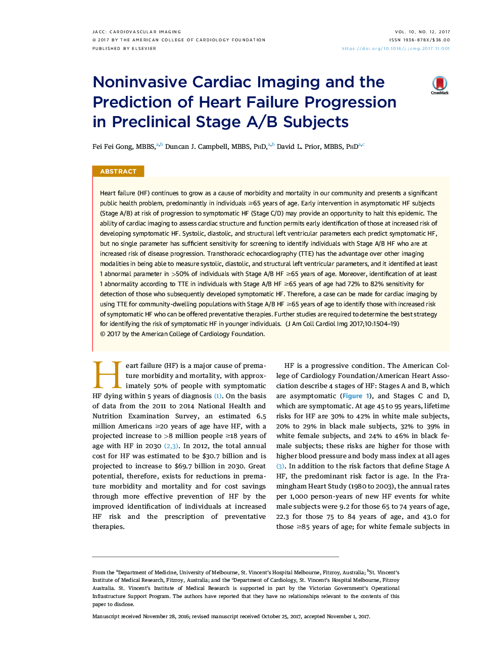 Noninvasive Cardiac Imaging and the Prediction of Heart Failure Progression inÂ Preclinical Stage A/B Subjects