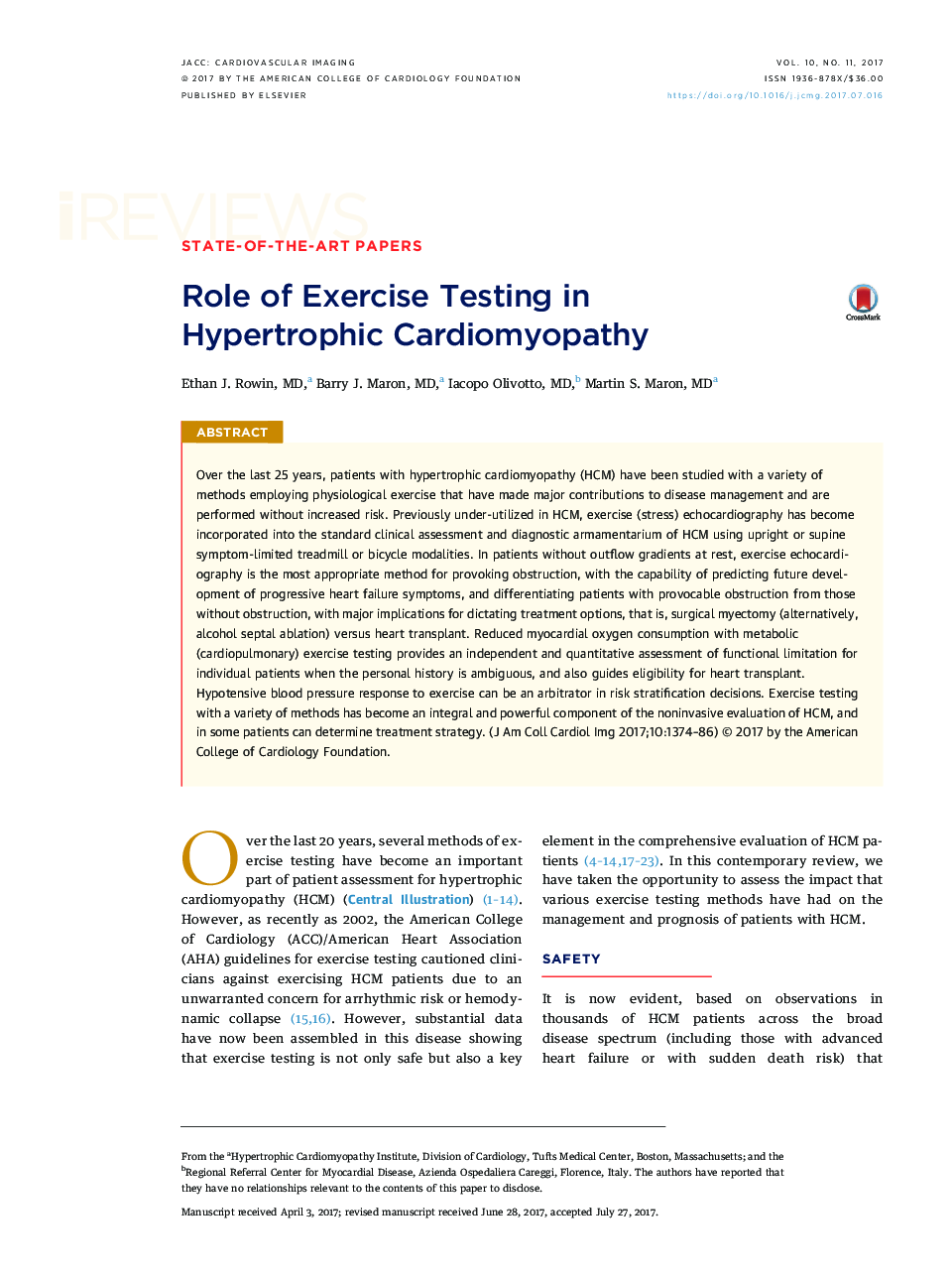 Role of Exercise Testing in HypertrophicÂ Cardiomyopathy