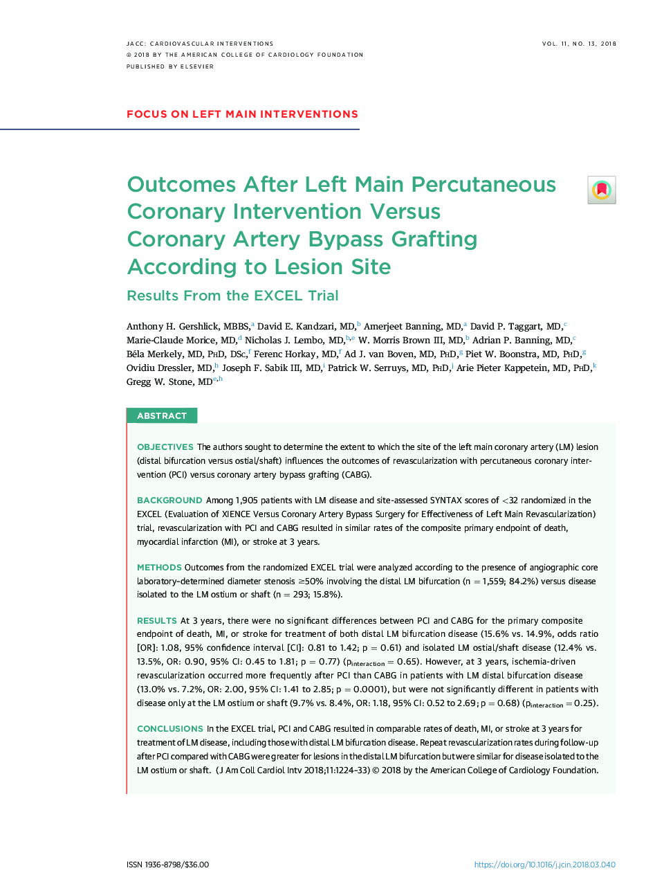 Outcomes After Left Main Percutaneous Coronary Intervention Versus CoronaryÂ Artery Bypass Grafting According to Lesion Site
