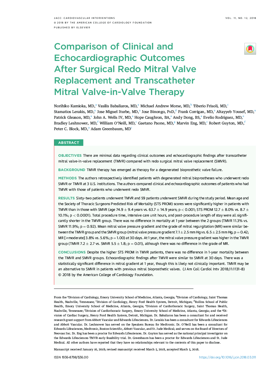 Comparison of Clinical and Echocardiographic Outcomes AfterÂ Surgical Redo Mitral Valve ReplacementÂ and Transcatheter MitralÂ Valve-in-Valve Therapy