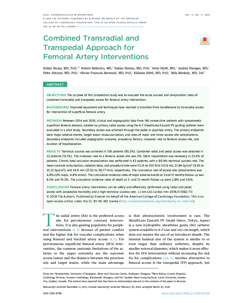 Combined Transradial and TranspedalÂ Approach for FemoralÂ ArteryÂ Interventions