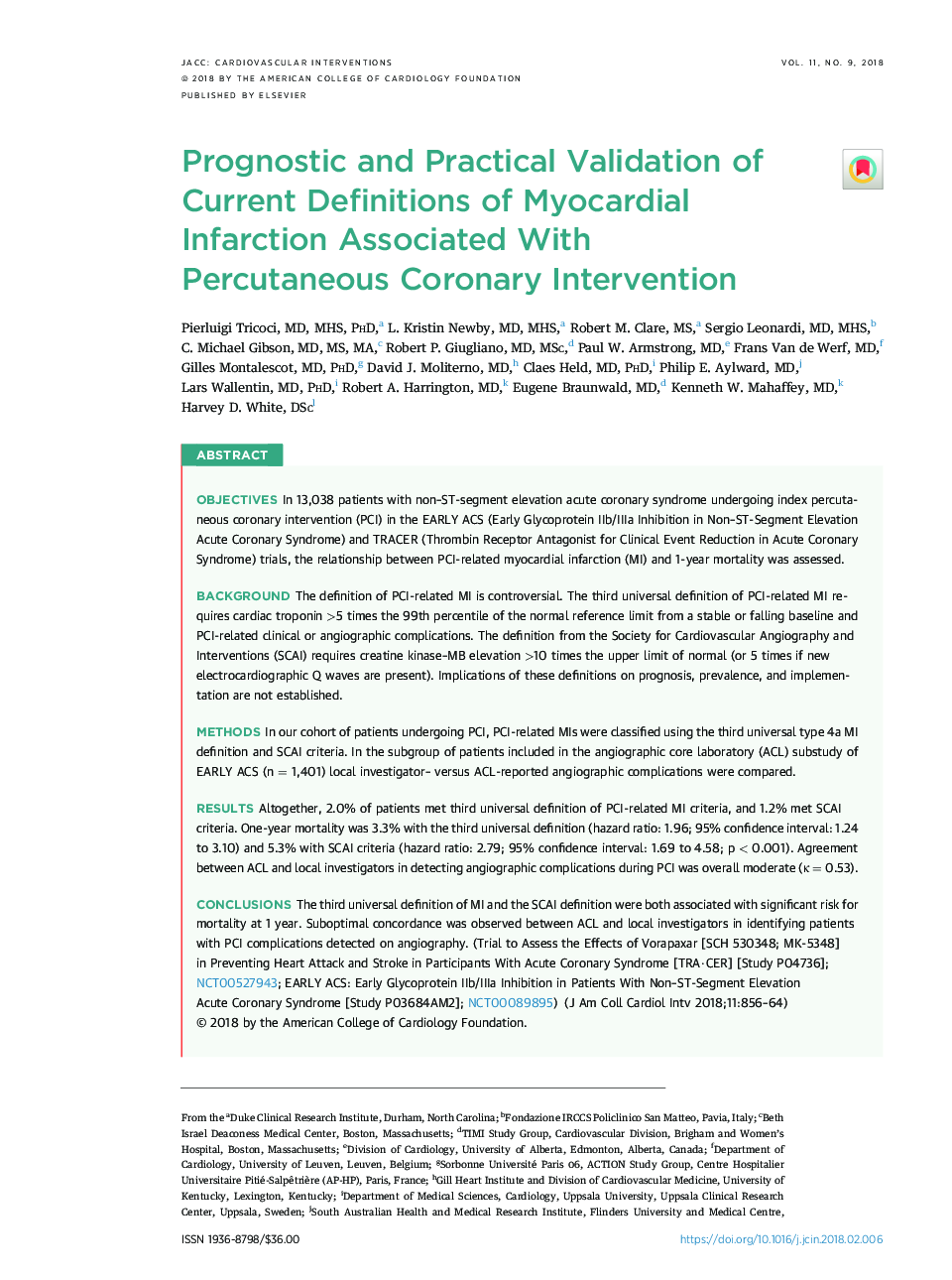 Prognostic and Practical Validation of Current Definitions of Myocardial Infarction Associated With PercutaneousÂ Coronary Intervention