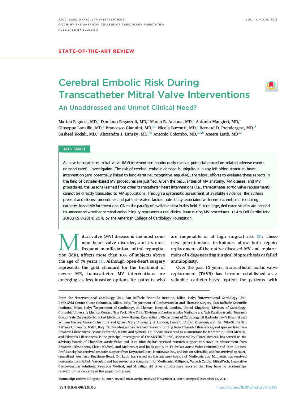 Cerebral Embolic Risk During Transcatheter Mitral Valve Interventions