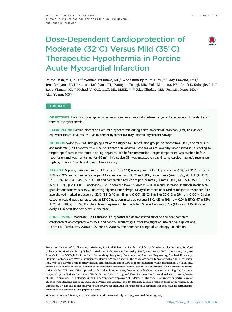 Dose-Dependent Cardioprotection of Moderate (32Â°C) Versus Mild (35Â°C) Therapeutic Hypothermia in Porcine AcuteÂ Myocardial Infarction