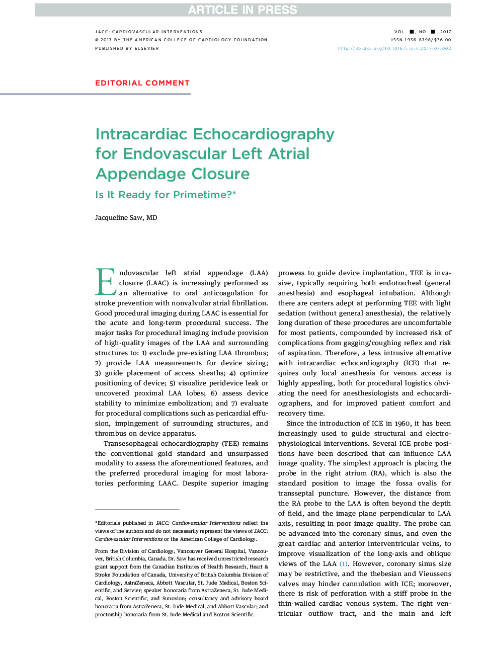 Intracardiac Echocardiography forÂ Endovascular Left Atrial AppendageÂ Closure