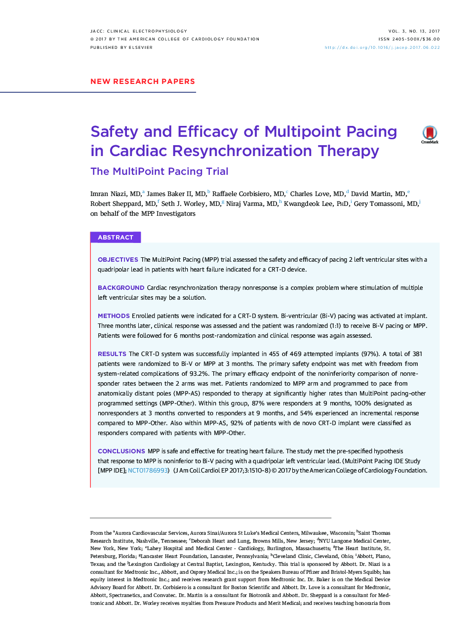 Safety and Efficacy of Multipoint Pacing inÂ Cardiac Resynchronization Therapy