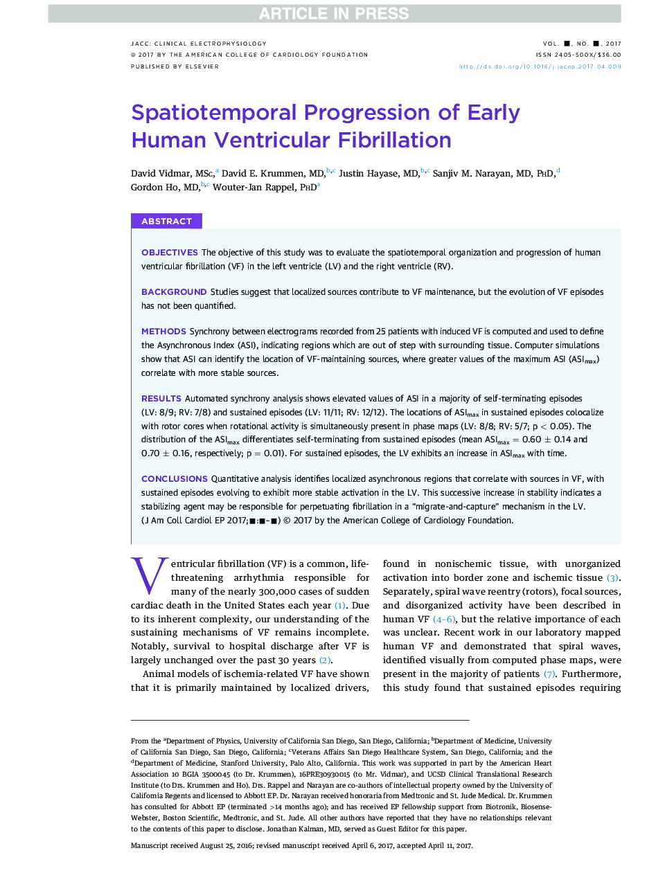 Spatiotemporal Progression of EarlyÂ Human Ventricular Fibrillation
