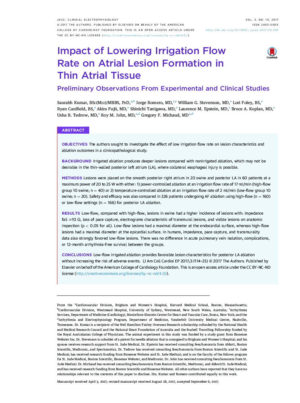 Impact of Lowering Irrigation Flow RateÂ onÂ Atrial Lesion Formation in ThinÂ AtrialÂ Tissue