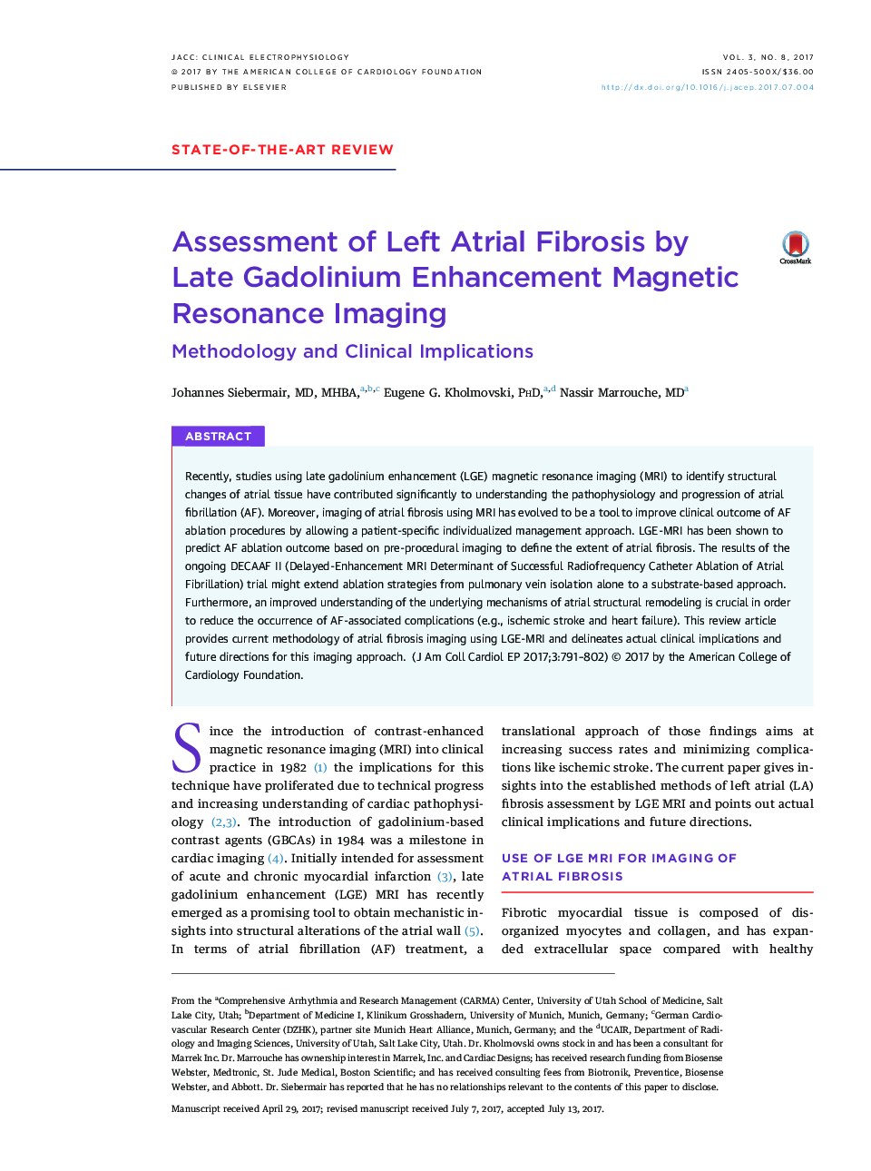 Assessment of Left Atrial Fibrosis by LateÂ Gadolinium Enhancement Magnetic Resonance Imaging