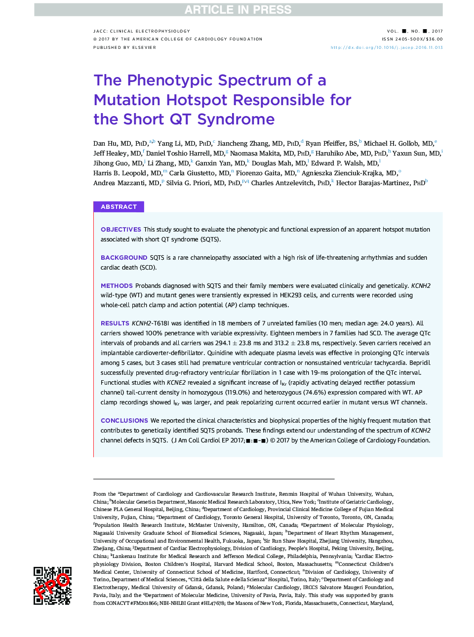 The Phenotypic Spectrum of a MutationÂ Hotspot Responsible for theÂ Short QT Syndrome