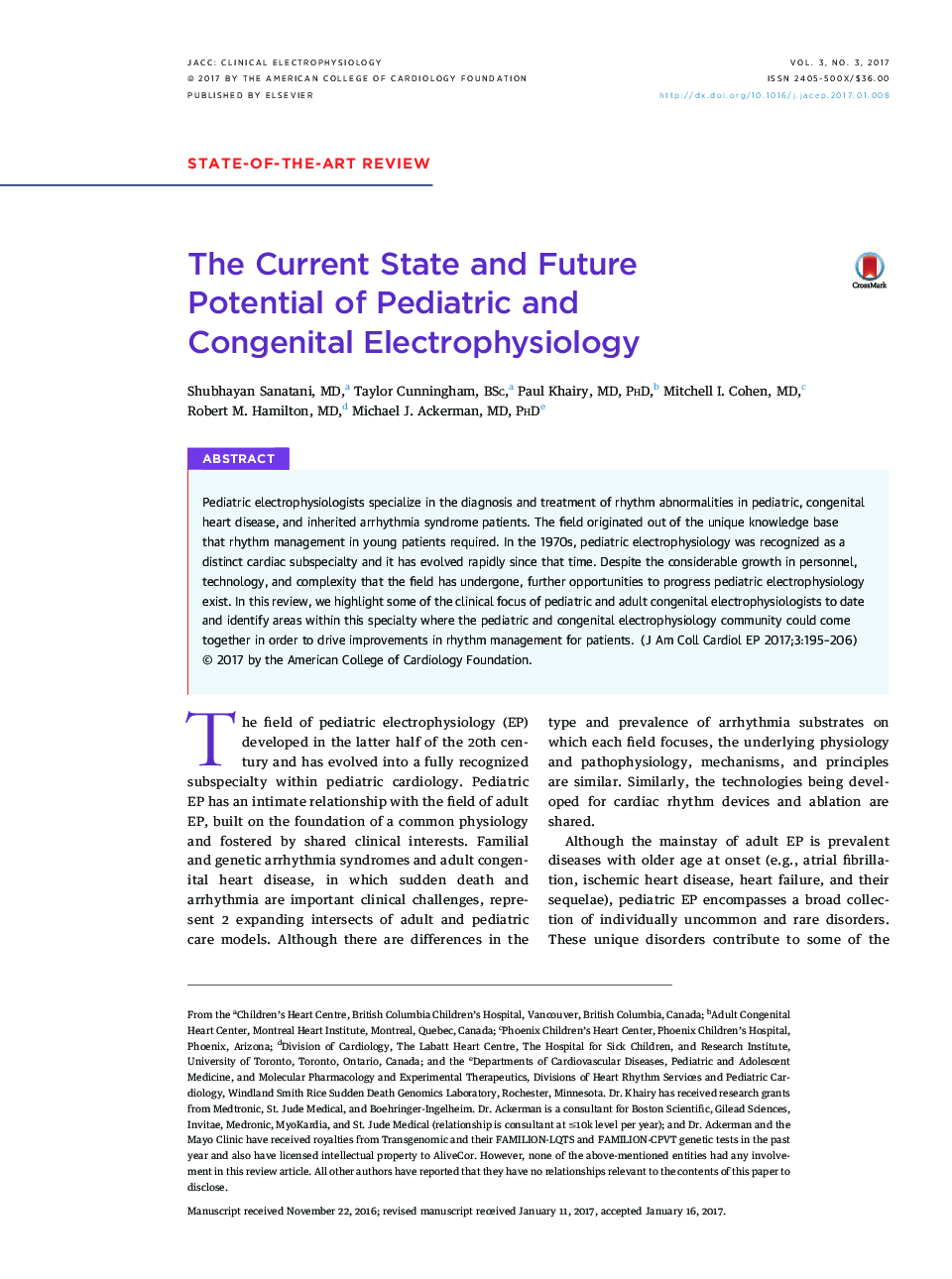 The Current State and Future PotentialÂ ofÂ Pediatric and CongenitalÂ Electrophysiology