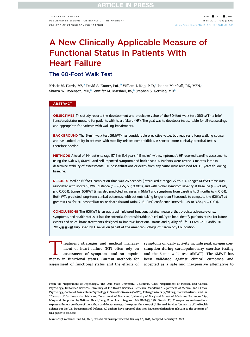 A New Clinically Applicable Measure of FunctionalÂ Status in Patients With HeartÂ Failure