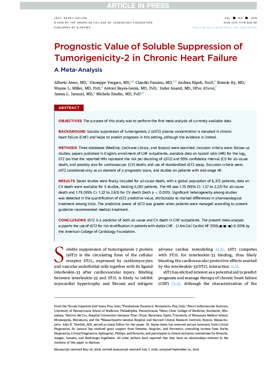 مقادیر پیش آگهی سرکوب تواموژنییتی-2 حل کننده در نارسایی مزمن قلبی 