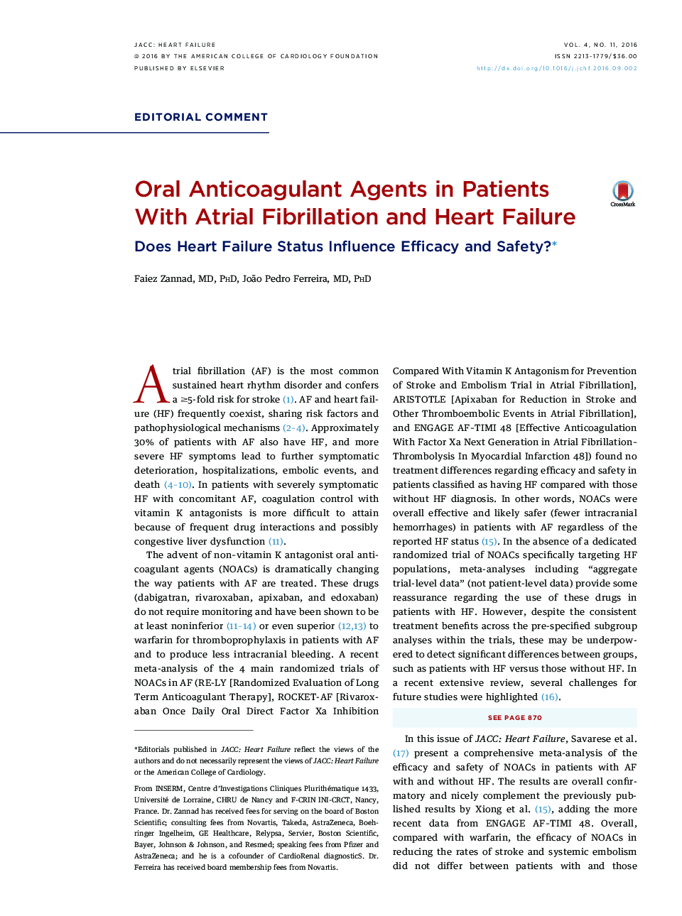 Oral Anticoagulant Agents in Patients WithÂ Atrial Fibrillation and Heart Failure