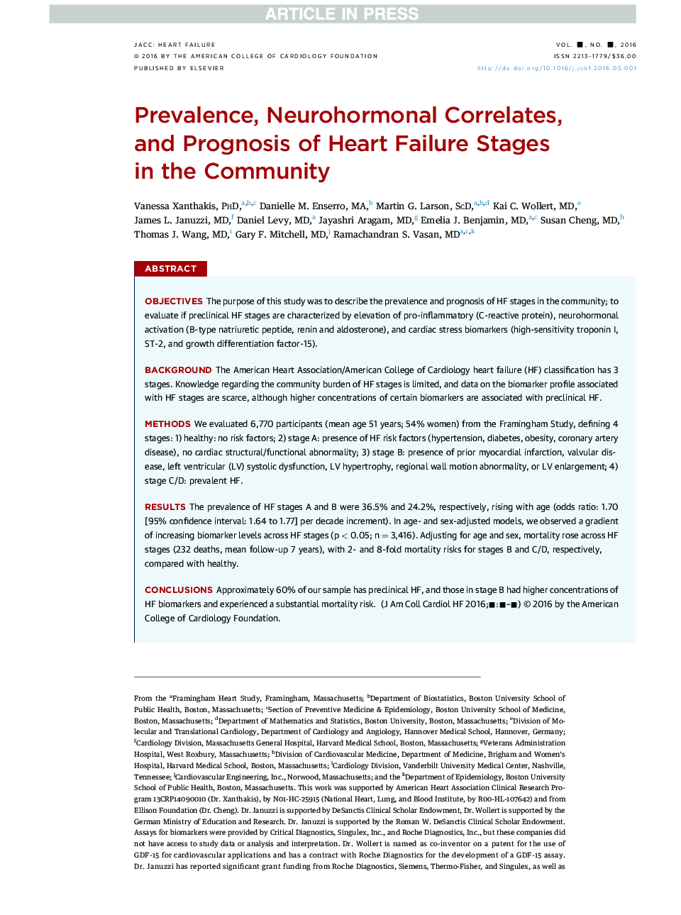 Prevalence, Neurohormonal Correlates, and Prognosis of Heart Failure Stages inÂ the Community