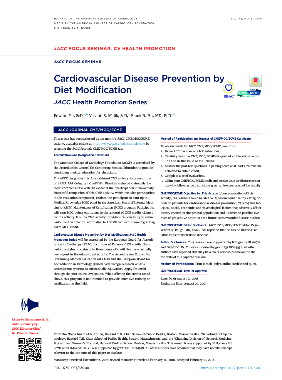 Cardiovascular Disease Prevention by DietÂ Modification