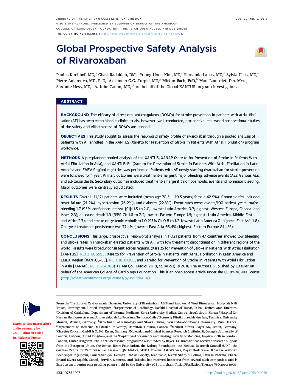 Global Prospective Safety Analysis ofÂ Rivaroxaban