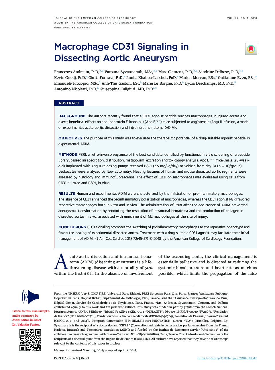 Macrophage CD31 Signaling in DissectingÂ Aortic Aneurysm