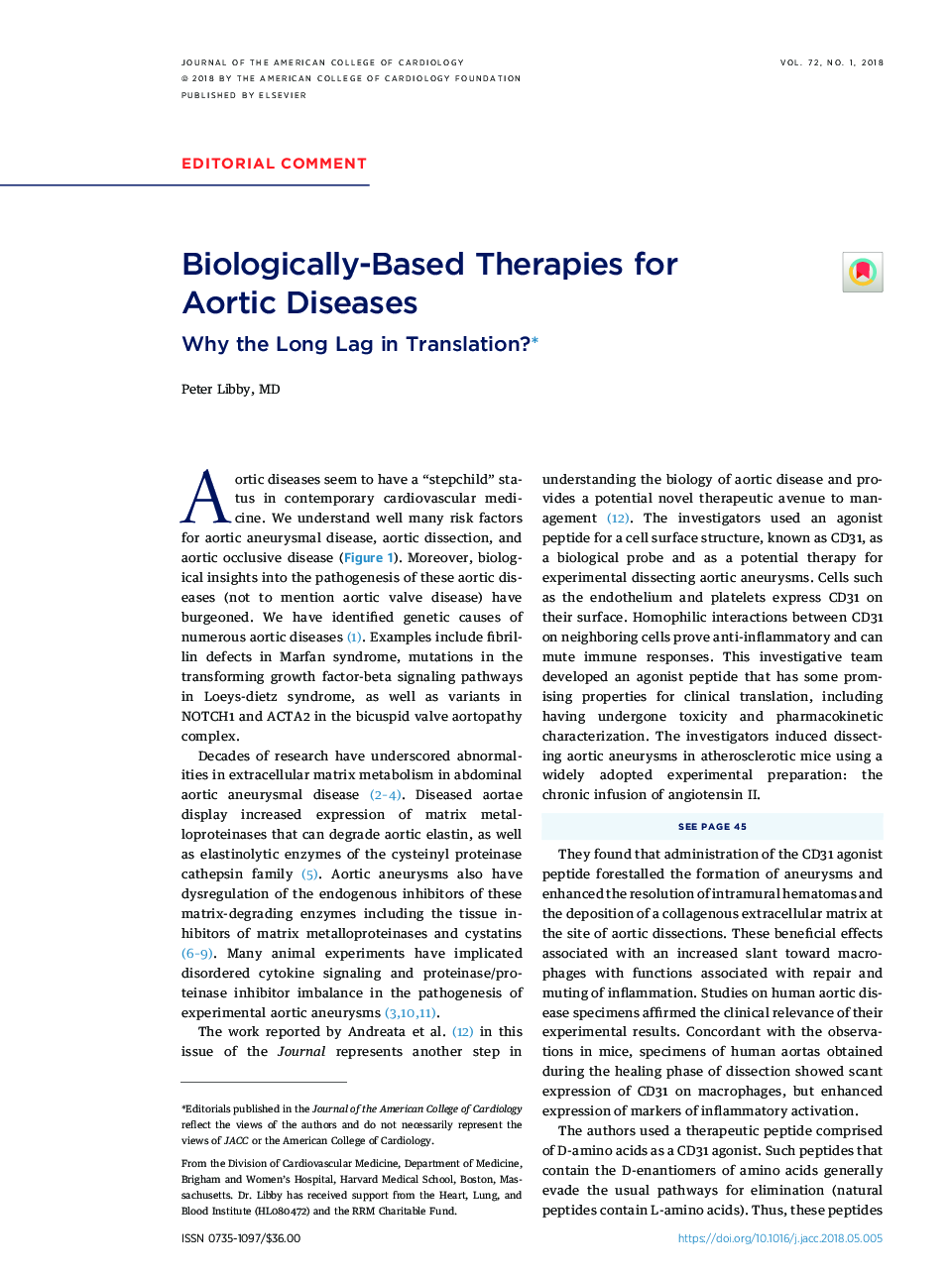 عکس صفحه اول مقاله: Biologically-Based Therapies for Aortic Diseases Biologically-Based Therapies for Aortic Diseases