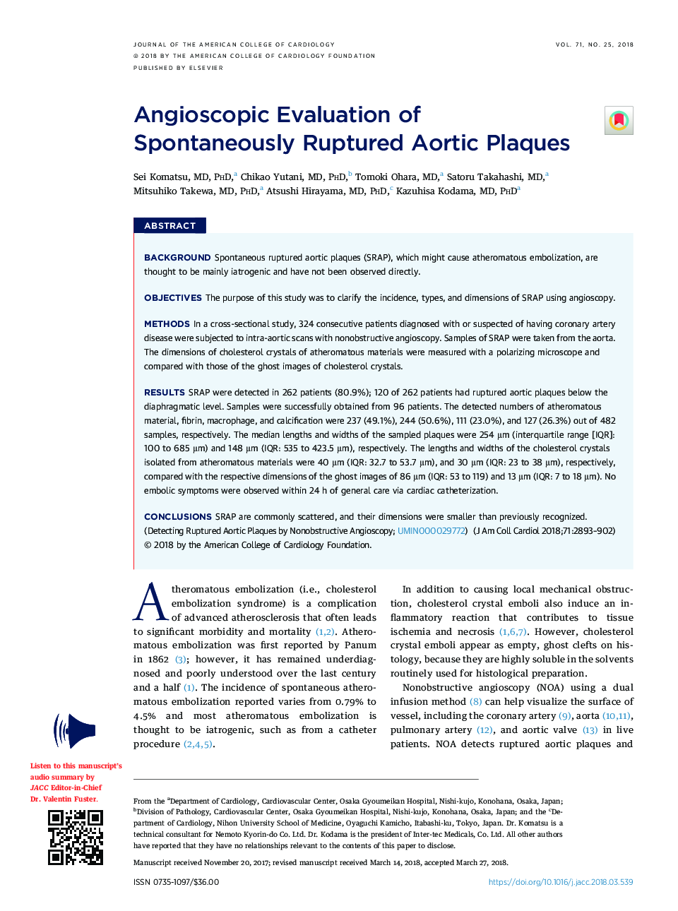 Angioscopic Evaluation of SpontaneouslyÂ Ruptured Aortic Plaques