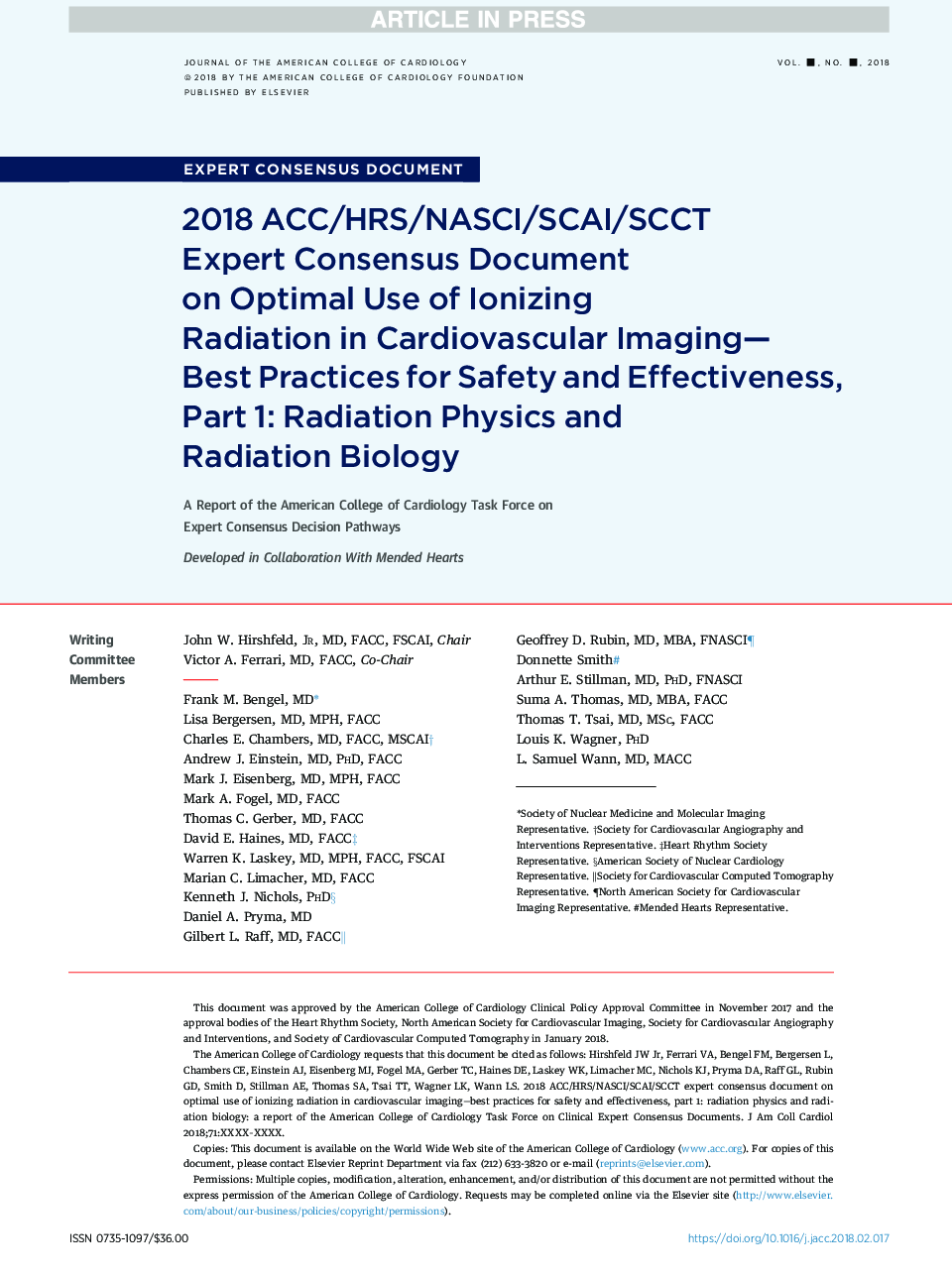 2018 ACC/HRS/NASCI/SCAI/SCCT Expert Consensus Document onÂ Optimal Use of Ionizing Radiation inÂ Cardiovascular Imaging-Best Practices for Safety and Effectiveness, Part 1: Radiation Physics and RadiationÂ Biology