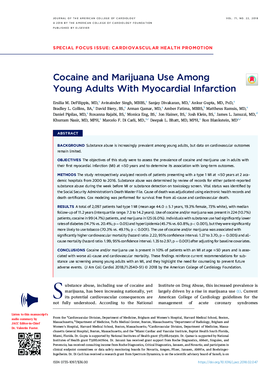 کوکائین و ماری جوانا در میان بزرگسالان جوان مبتلا به انفارکتوس میوکارد استفاده می شود 