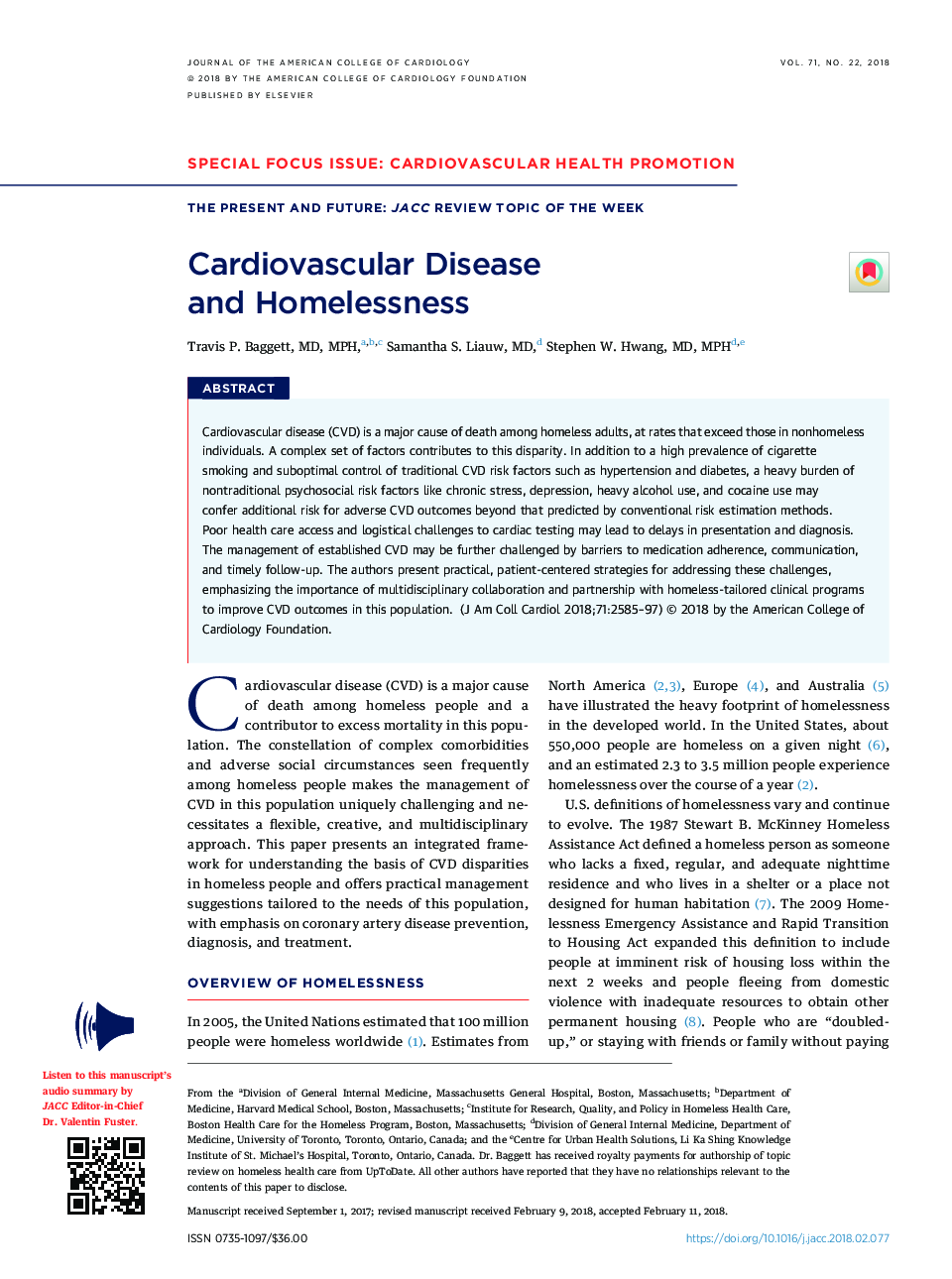 Cardiovascular Disease andÂ Homelessness