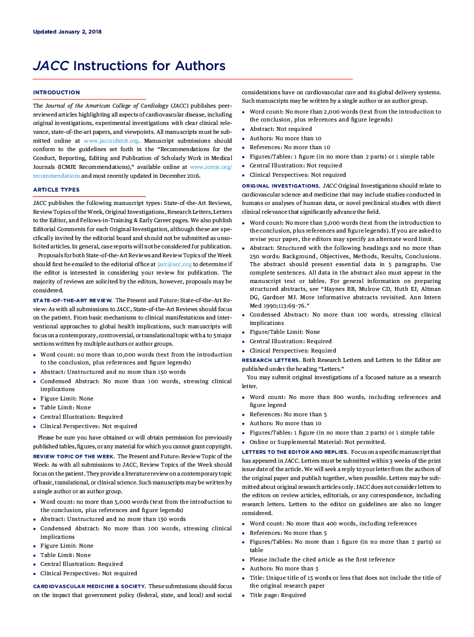 JACC Instructions for Authors