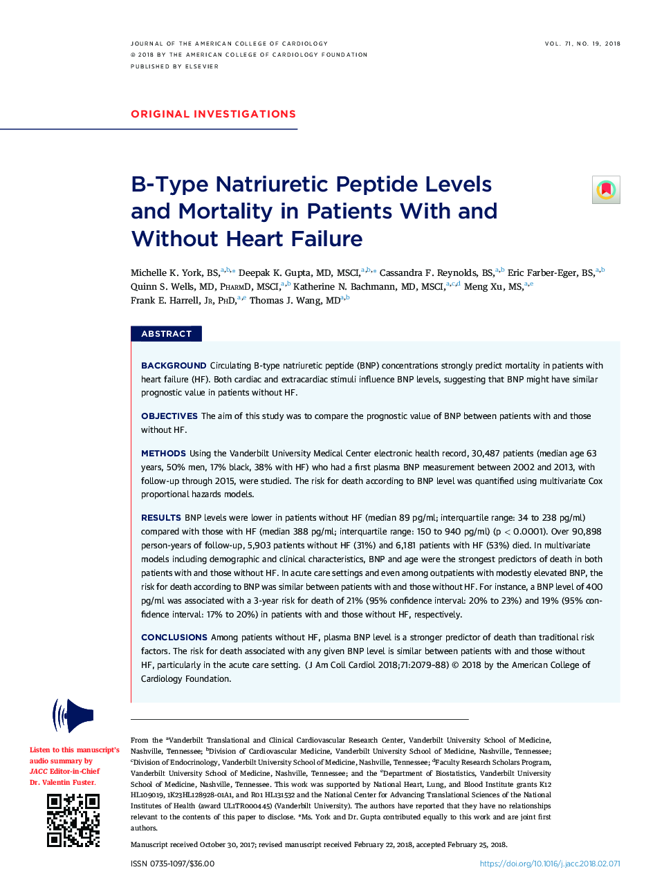 B-Type Natriuretic Peptide Levels andÂ Mortality in Patients With and Without Heart Failure