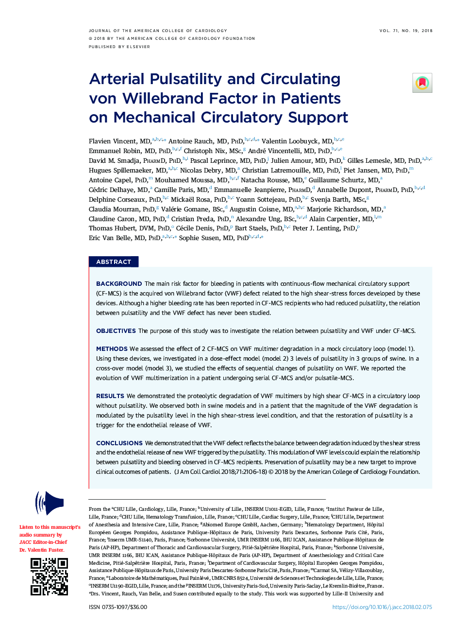 Arterial Pulsatility and Circulating vonÂ Willebrand Factor in Patients onÂ Mechanical CirculatoryÂ Support