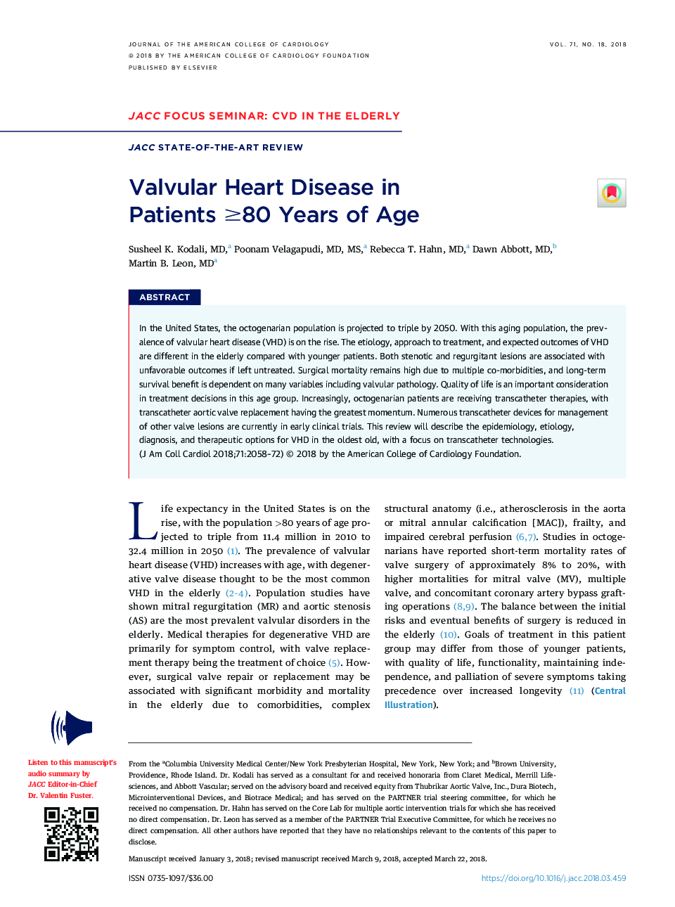 Valvular Heart Disease in PatientsÂ â¥80Â Years of Age