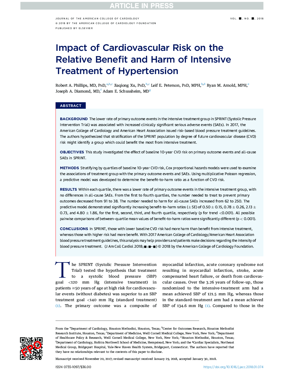 Impact of Cardiovascular Risk on the Relative Benefit and Harm of Intensive Treatment ofÂ Hypertension