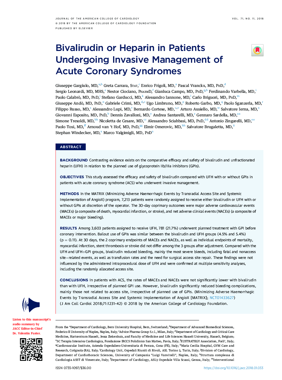 Bivalirudin or Heparin in Patients Undergoing Invasive Management of AcuteÂ CoronaryÂ Syndromes