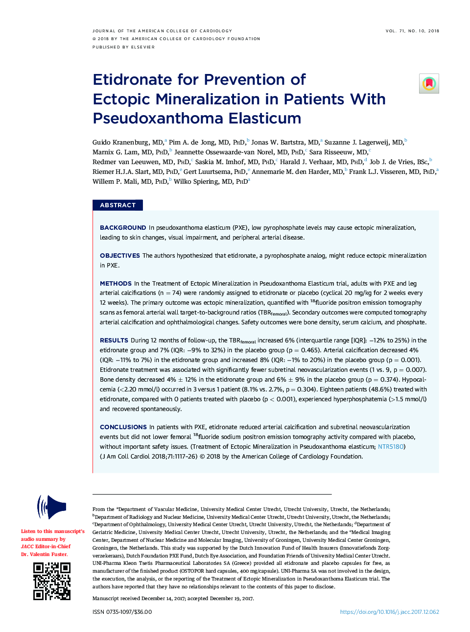 Etidronate for Prevention of EctopicÂ Mineralization in Patients With PseudoxanthomaÂ Elasticum